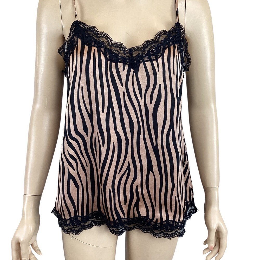 Crescent V Neck Lace‎ Spaghetti Strap Animal Print Cami Tank Size Small